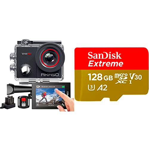 AKASO Cámara Deportiva 4K WiFi 20MP Cámara Sumergible Acuática 40M + SanDisk Ultra Tarjeta de Memoria microSDXC con Adaptador SD