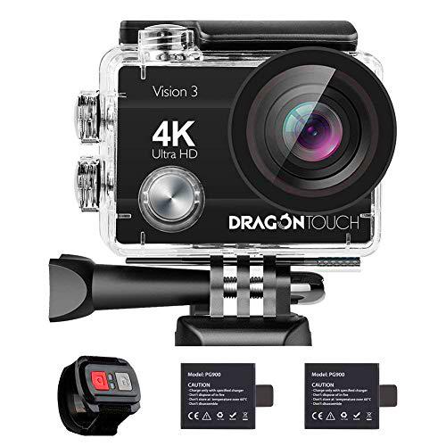 Dragon Touch Cámara Deportiva 4K WiFi 20MP Cámara de Acción con Control Remoto Cámara Sumergible Acuática 30m Impermeable 170º Gran Angular Videocámara con 2 Baterías Multi Accesorios (Vision 3)