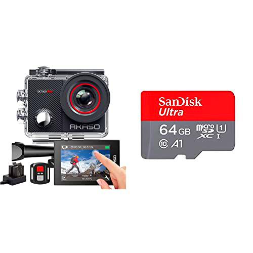 AKASO Cámara Deportiva 4K WiFi 20MP Cámara Sumergible Acuática 40M Impermeable Cámara + SanDisk Ultra de 64 GB