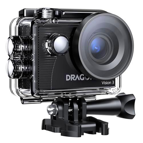 Dragon Touch Cámara de acción Vision 3 - 4K30FPS 20MP cámara subacuática Impermeable 170º Gran Angular WiFi cámara Deportiva con 2 baterías