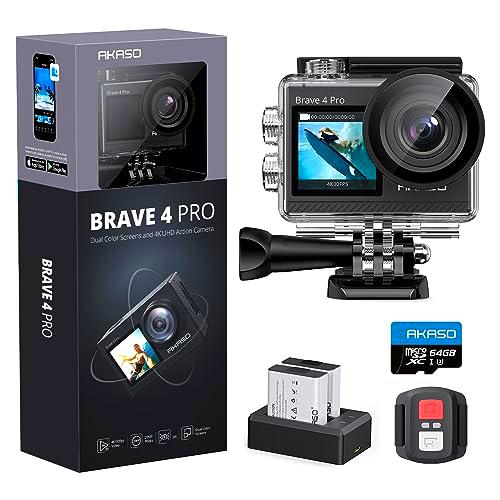 AKASO Brave 4 Pro Cámara Deportiva 4K 20MP con Tarjeta de Memoria U3 de 64 GB