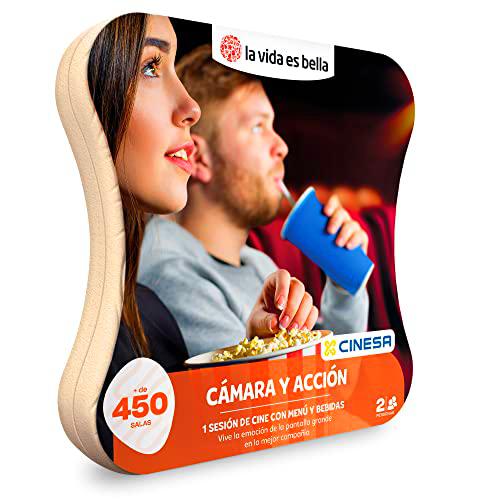 LA VIDA ES BELLA Caja Hombre o Mujer-Cámara y acción-Ideas Regalos Originales-2 entradas de Cine con menú y Bebidas para 2 Personas