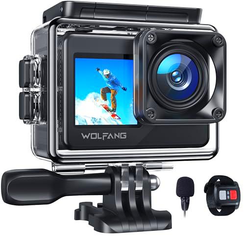 WOLFANG 4K 30FPS Cámara Deportiva 20MP GA120 WiFi,Doble Pantalla,Cámara SubacuáTica Buceo 40m,170º Gran Angular con EIS,Micrófono Dual