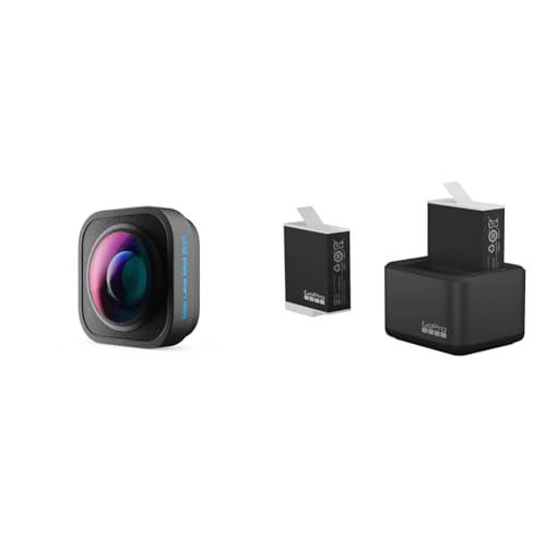 GoPro MAX Lens Mod 2.0 (HERO12 Black) - Accesorio Oficial Cargador de batería Dual + 2 baterías Enduro (HERO11 Black/HERO10 Black/HERO9 Black)